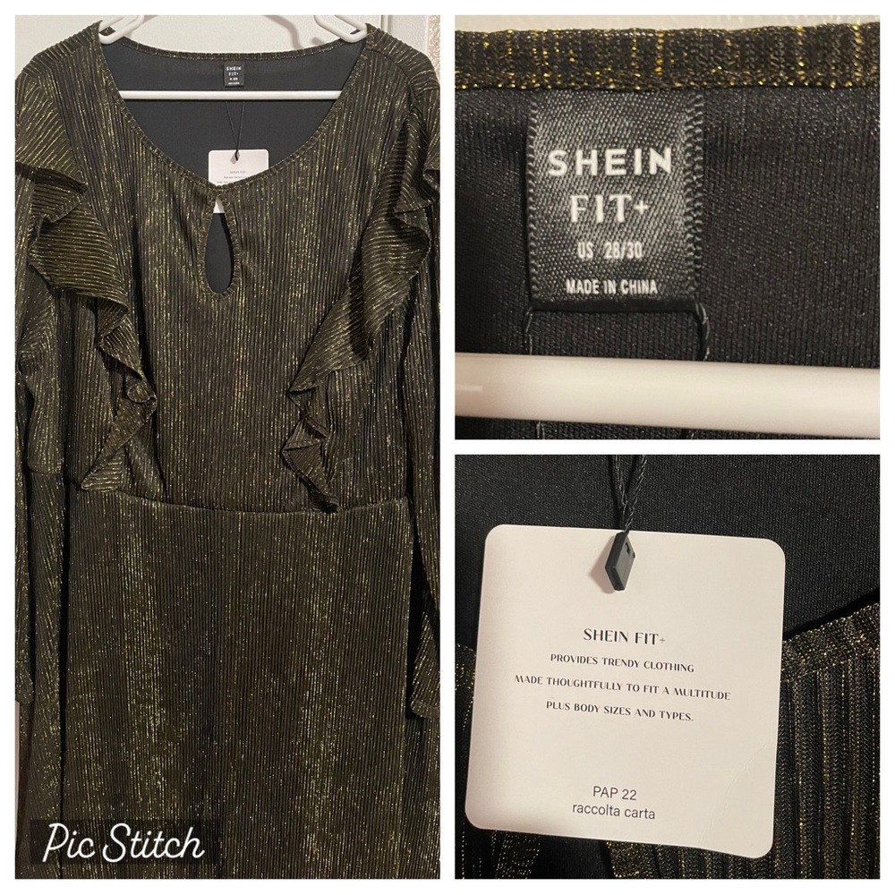 NWT Shein Black / Gold Shimmer Dress 28/30